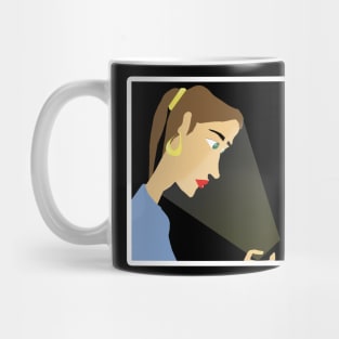 Woman looking down at her cellphone Mug